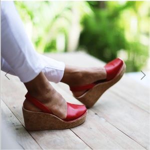 Handmade Red leather/Cork wedge